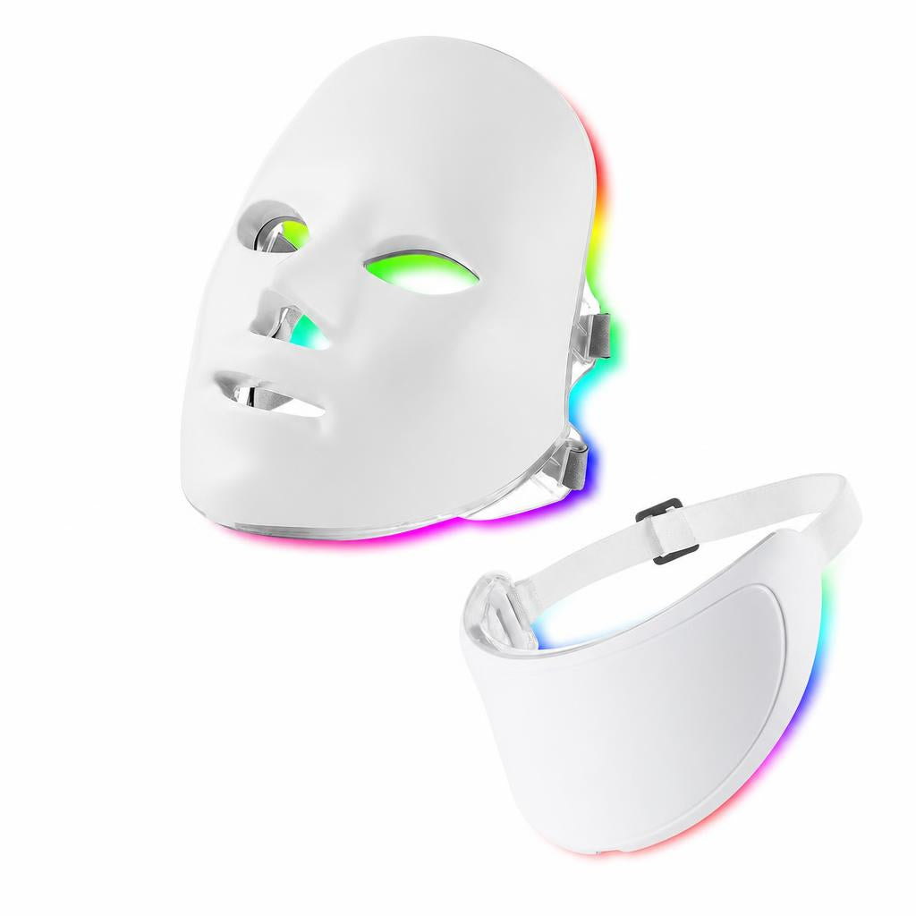 Mascarilla Facial y Cuello LED – 7 Modos de Color, Terapia de Luz Inalámbrica