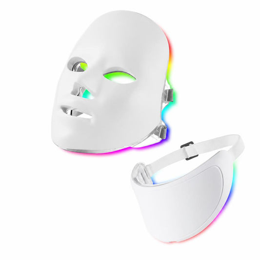 Mascarilla Facial y Cuello LED – 7 Modos de Color, Terapia de Luz Inalámbrica