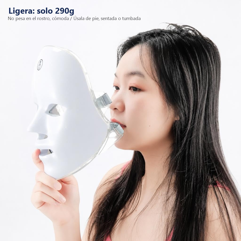 Mascarilla Facial y Cuello LED – 7 Modos de Color, Terapia de Luz Inalámbrica