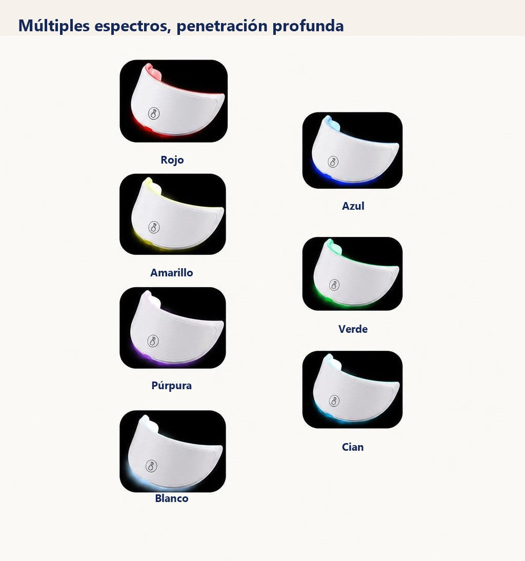 Mascarilla Facial y Cuello LED – 7 Modos de Color, Terapia de Luz Inalámbrica