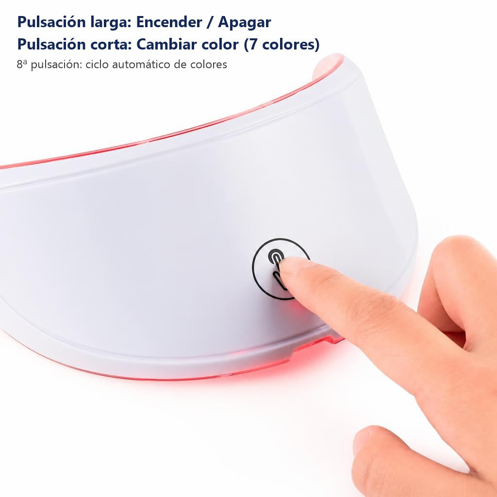 Mascarilla Facial y Cuello LED – 7 Modos de Color, Terapia de Luz Inalámbrica