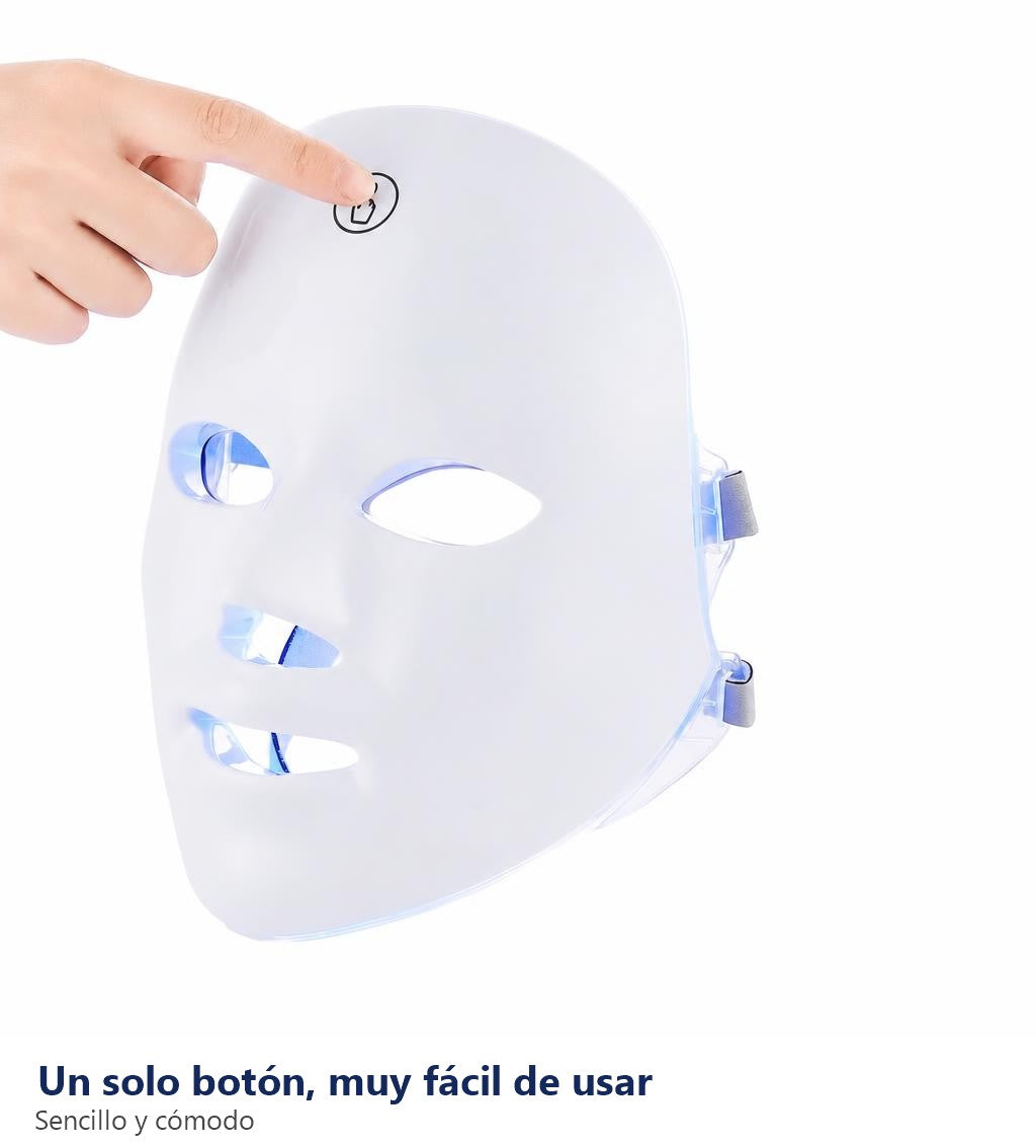 Mascarilla Facial y Cuello LED – 7 Modos de Color, Terapia de Luz Inalámbrica