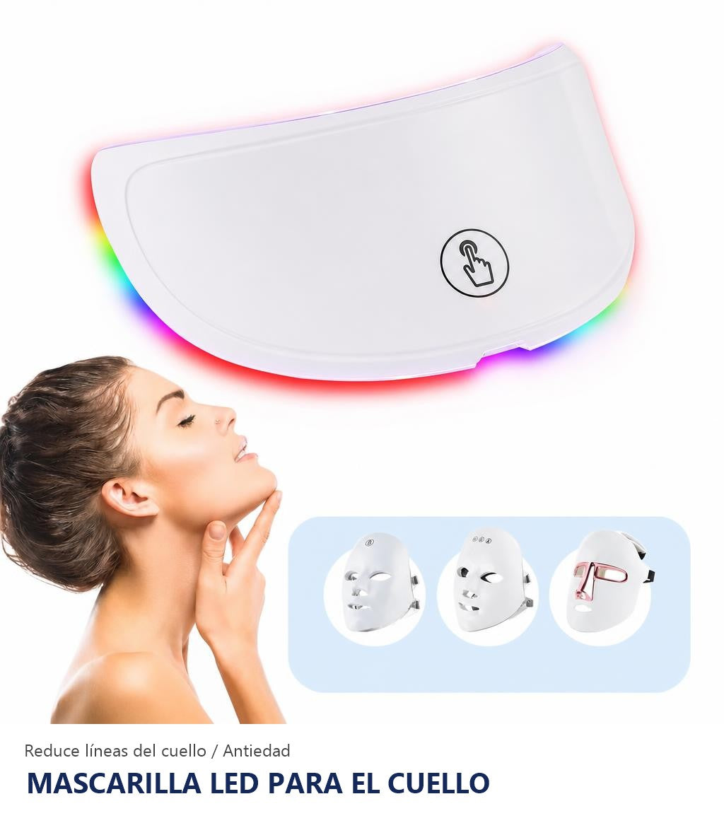 Mascarilla Facial y Cuello LED – 7 Modos de Color, Terapia de Luz Inalámbrica